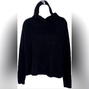 Angora black sweater split cowl neck medium rabbit angora and lamb wool